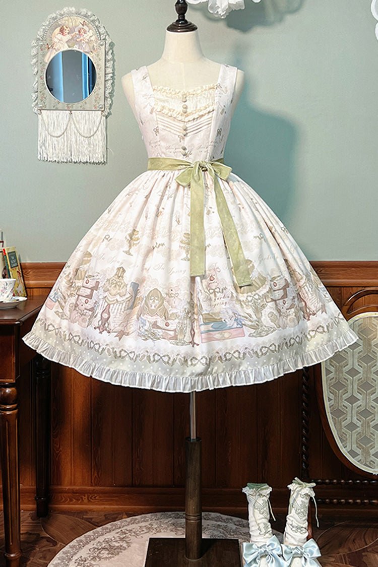 Iris Study V Collar Sleeveless Print Bowknot Lace Sweet Lolita Jumper Dress 2 Colors