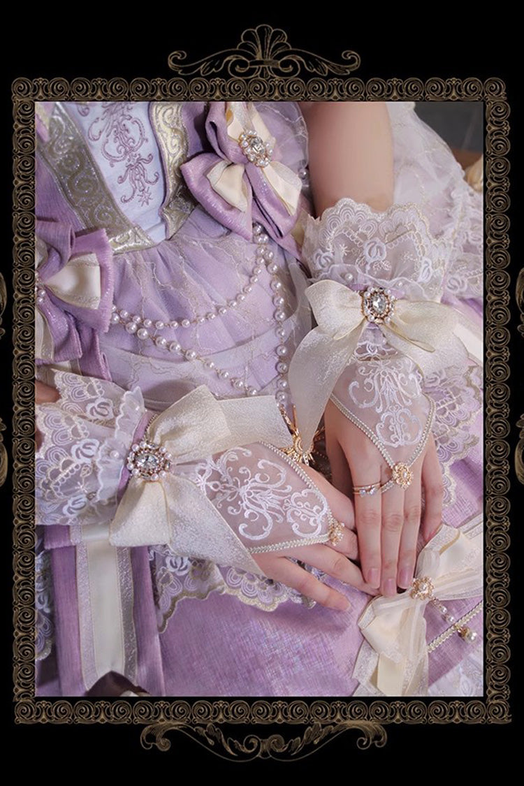 Purple Girls' Day Short Sleeves Multi-Layered Ruffle Bowknot Lace Sweet Lolita Dress 2 Versions