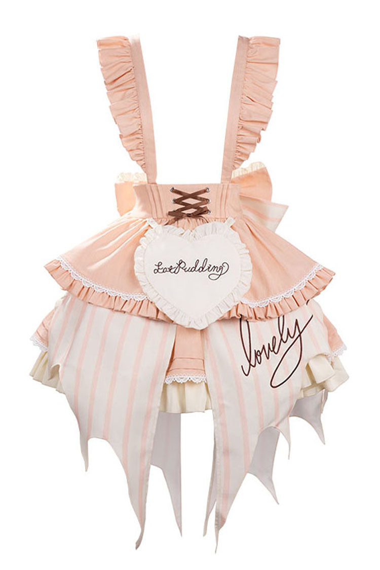 Fruit Pudding Vertical Lines Print Bowknot Irregular Sweet Lolita Dress 2 Colors