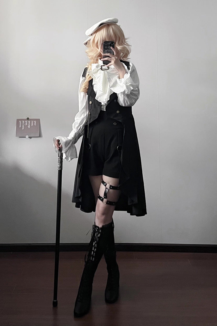 Black Moonstone Sleeveless Ruffle Ouji Gothic Prince Lolita Long Vest