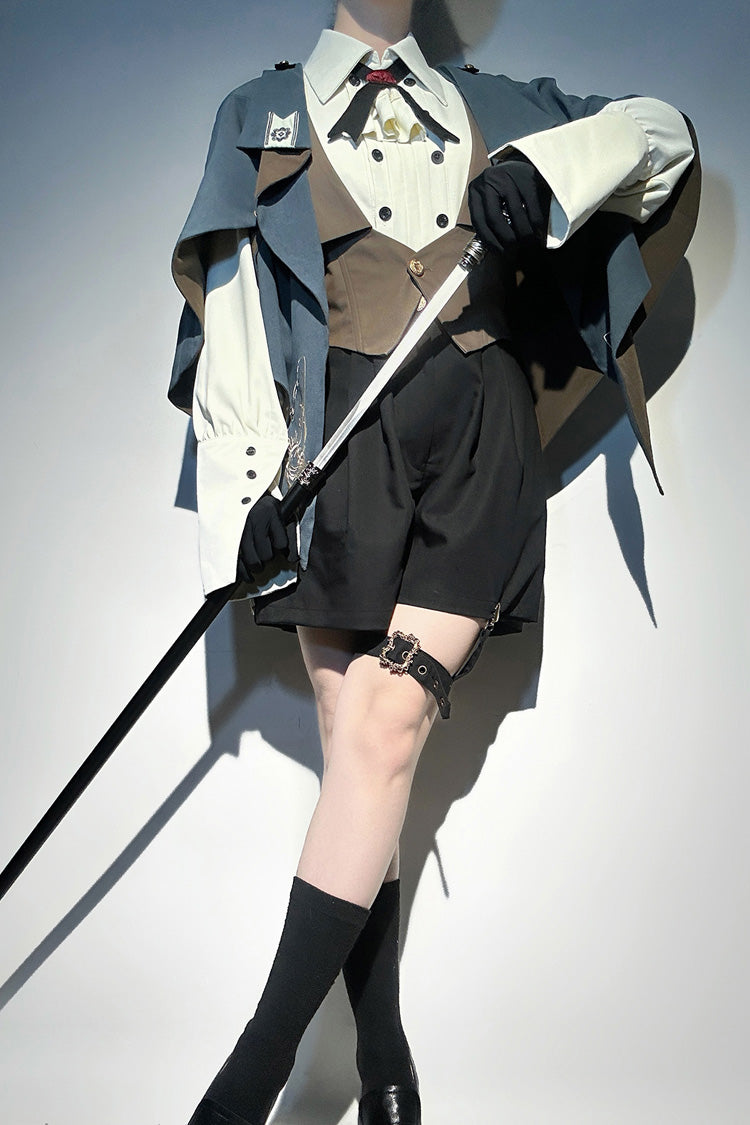 Blue Little Detective Print Ouji Prince Handsome Lolita Cloak
