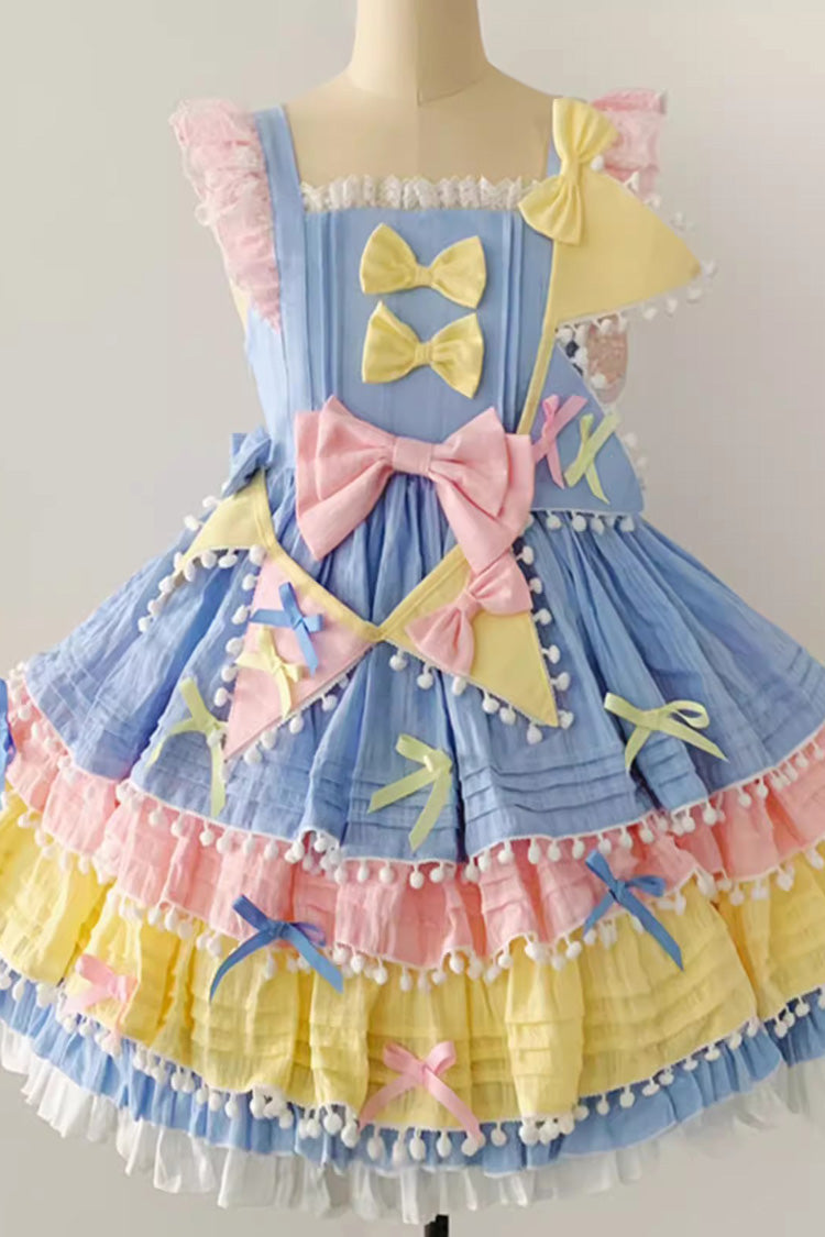 Yellow/Blue/Pink Cute Candy Bowknot Sweet Lolita Jsk Dress (Includes Pennant)