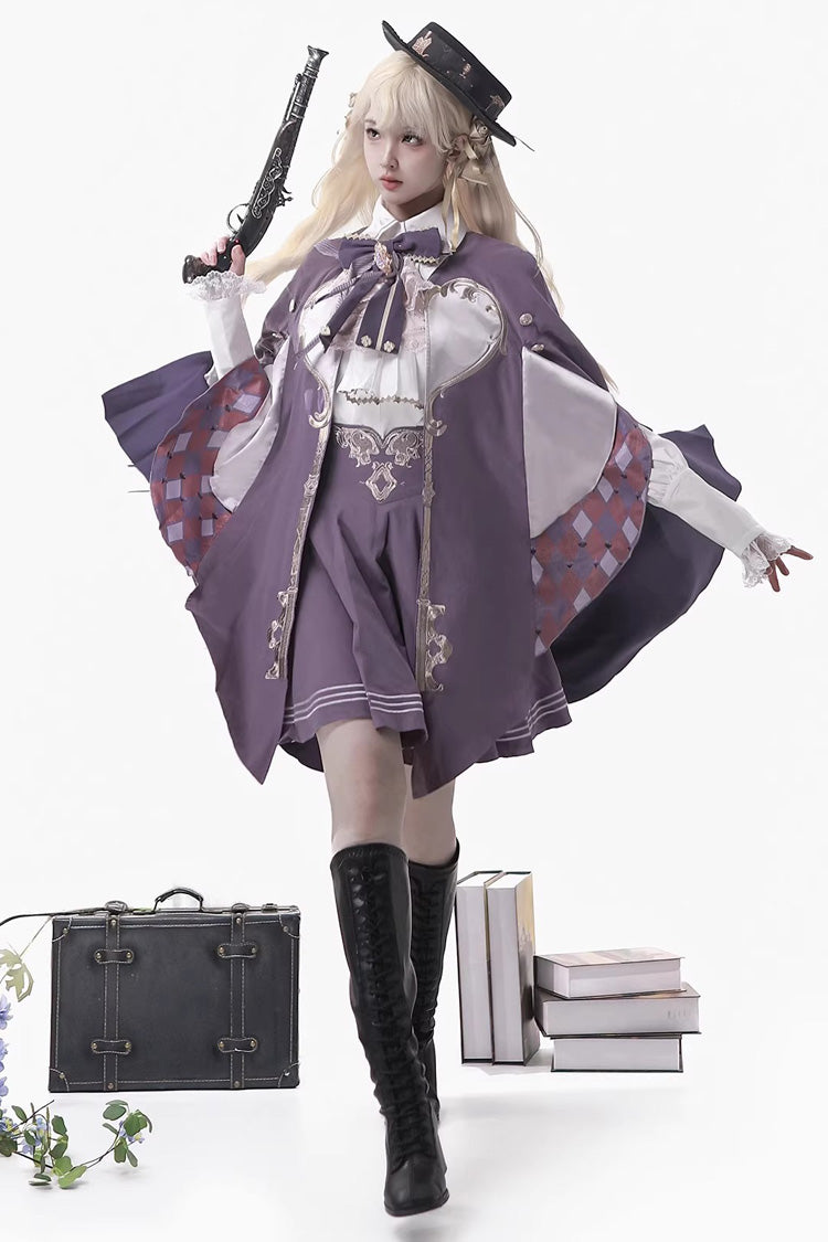 Purple Magic Carnival Printed Ruffled Embroidered Bow Gothic Ouji Lolita Skirt Set