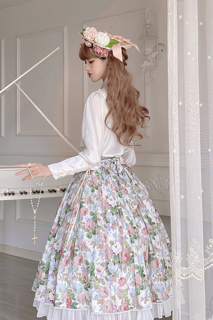 White Afternoon Tea Floral Printed Ruffled Sweet Lolita Skirt