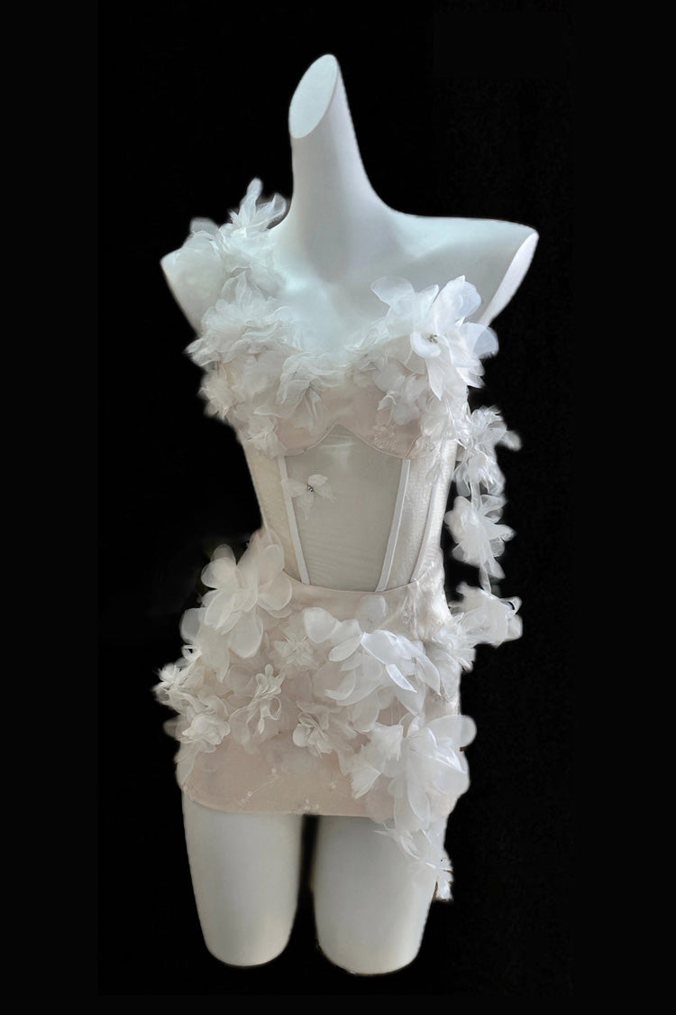 White Blooming Fairy Flower Sleeveless Bowknot Lace Slim Sweet Lolita Jsk Dress