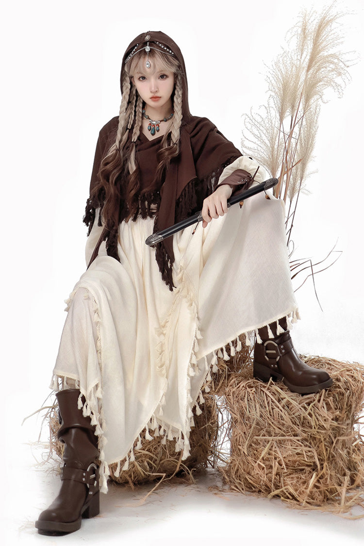 White/Brown Wandering Witch Cloak Long Sleeves Daily Irregular Lolita Dress