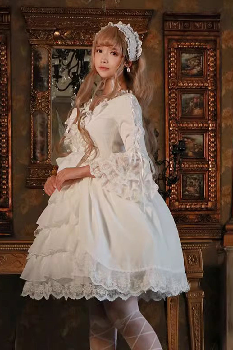 White Long Sleeves Ruffle Hanayome Cardigan Bowknot Sweet Lolita Dress