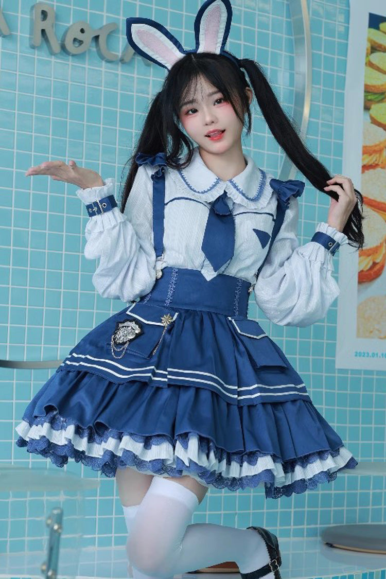 Officer Rabbit Multi-layer Ruffle Sweet Lolita Strap Dress 4 Colors