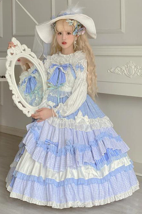 Purple/White Bowknot Multi-Layer Ruffled Sweet Lolita JSK Tiered Dress