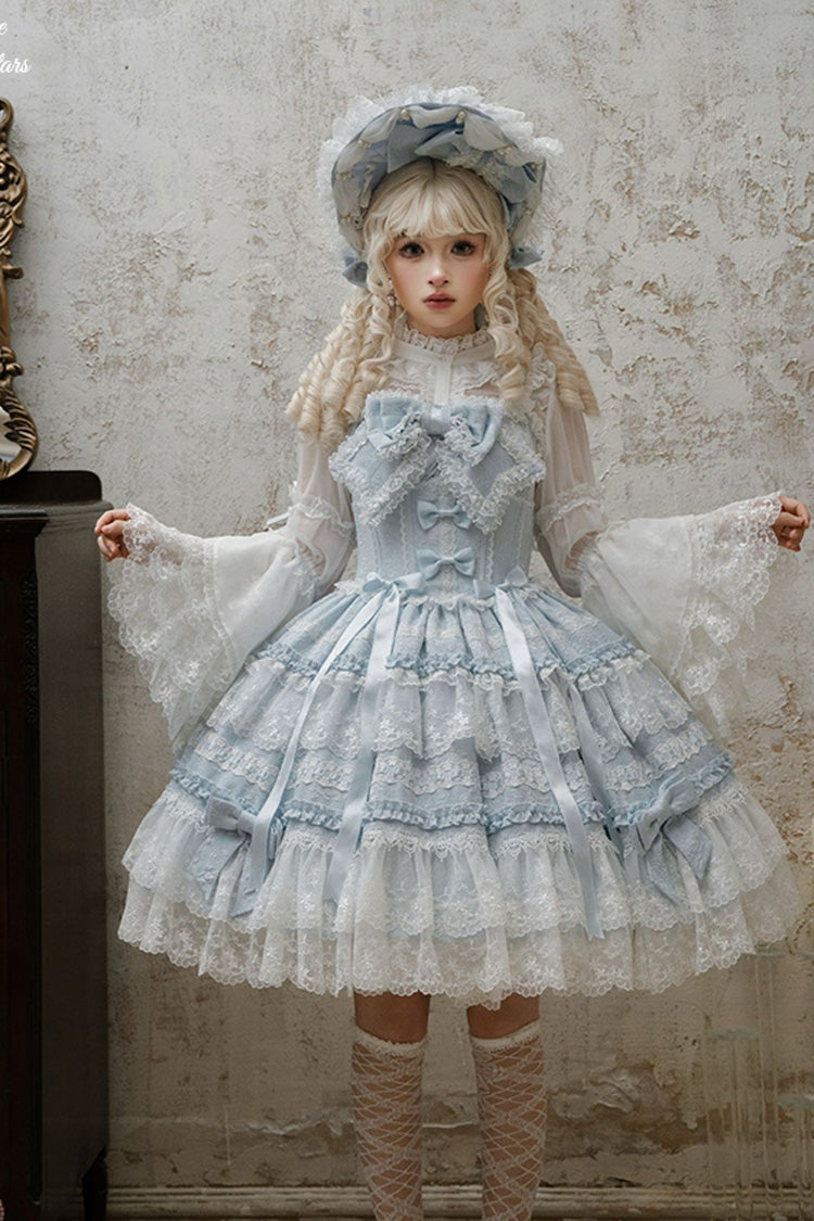 Blue Reinas Sleeveless Ruffle Bowknot Lace Sweet Lolita Jsk Dress