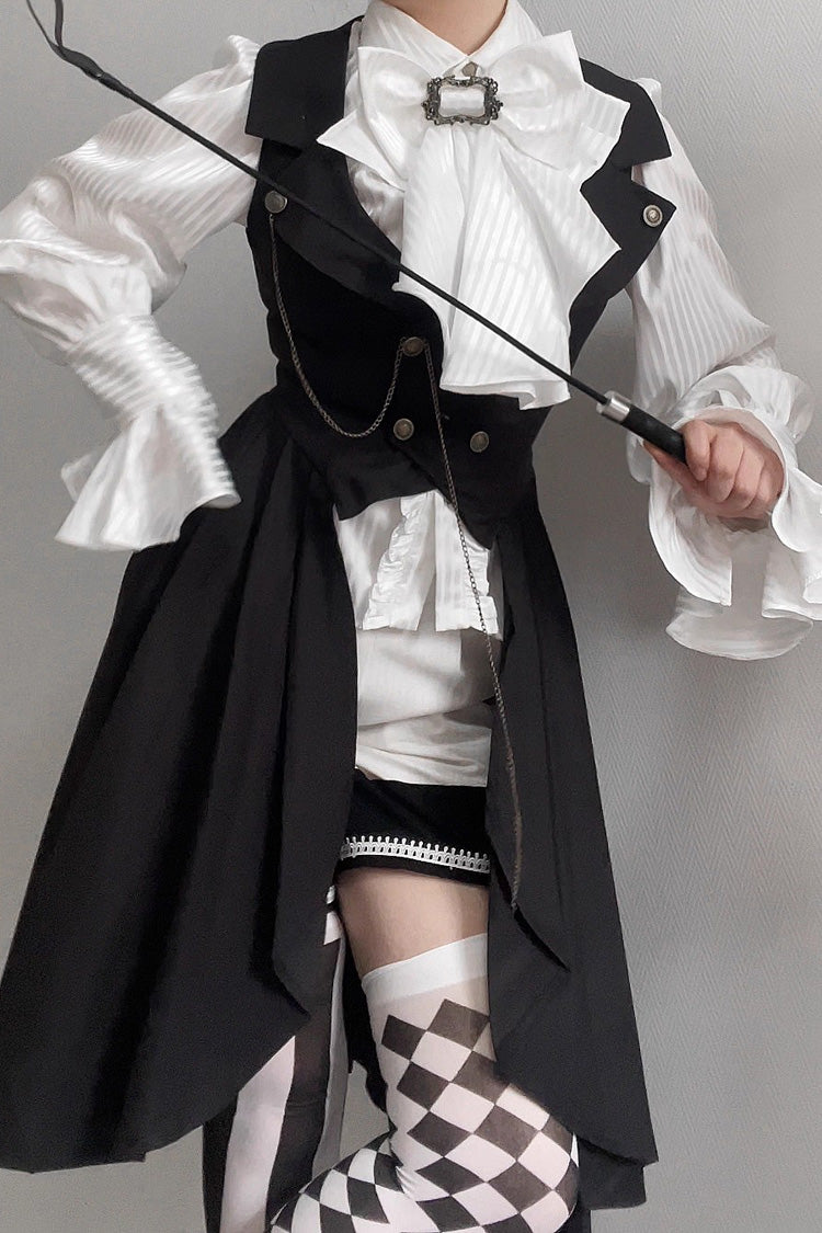 Black Moonstone Sleeveless Ruffle Ouji Gothic Prince Lolita Long Vest