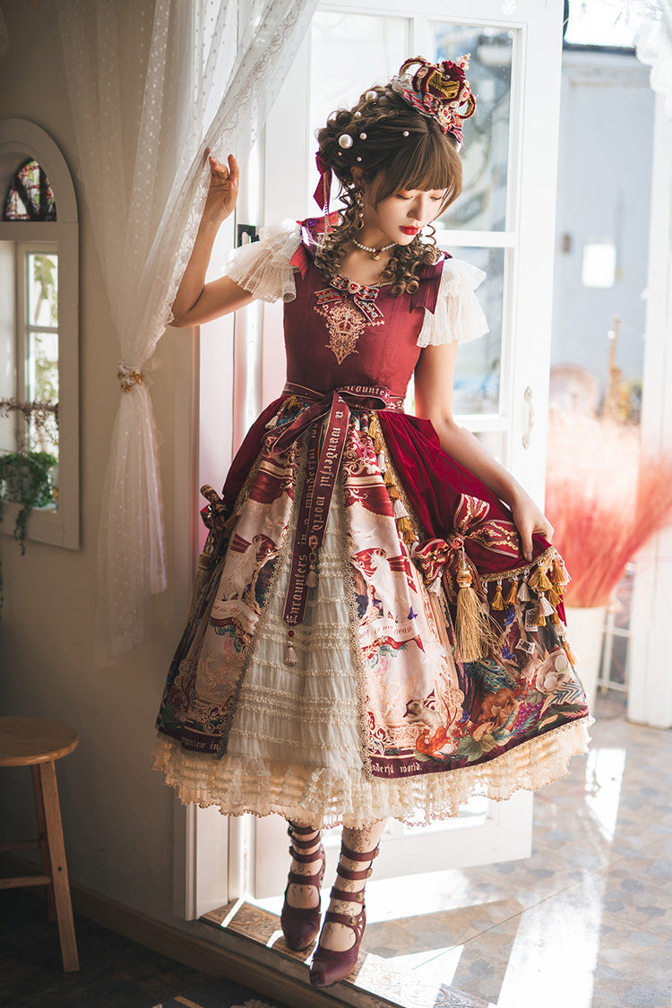 Red Kaleidoscope of Dreams Flying Sleeves Print Embroidery Cardigan Bowknot Classic Vintage Gorgeous Lolita Dress
