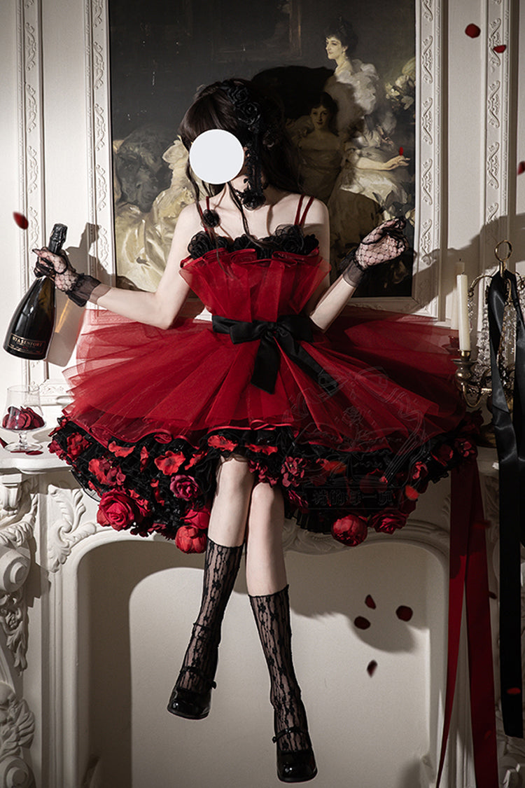 Wine Red Eternal Night Bouquet Sleeveless Ruffle Bowknot Sweet Princess Lolita Dress