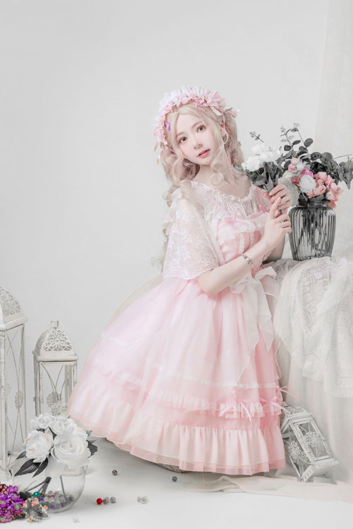 Pink Chiffon High Waist Multi-Layer Ruffled Sweet Lolita JSK Dress