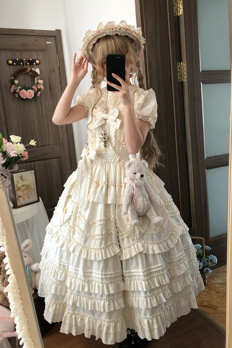Apricot Heart In Love Multi-Layered Ruffled Bow Sweet Lolita Jsk Dress
