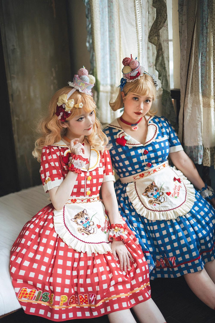 Sweetheart Cat Short Sleeves Print Embroidery Sweet Lolita Dress 3 Colors