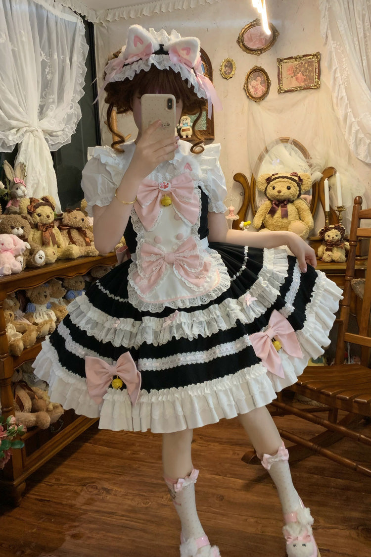 Black Meowling Sweet Maid Sleeveless Multi-Layered Ruffle Bowknot Lace Sweet Princess Lolita Jsk Dress