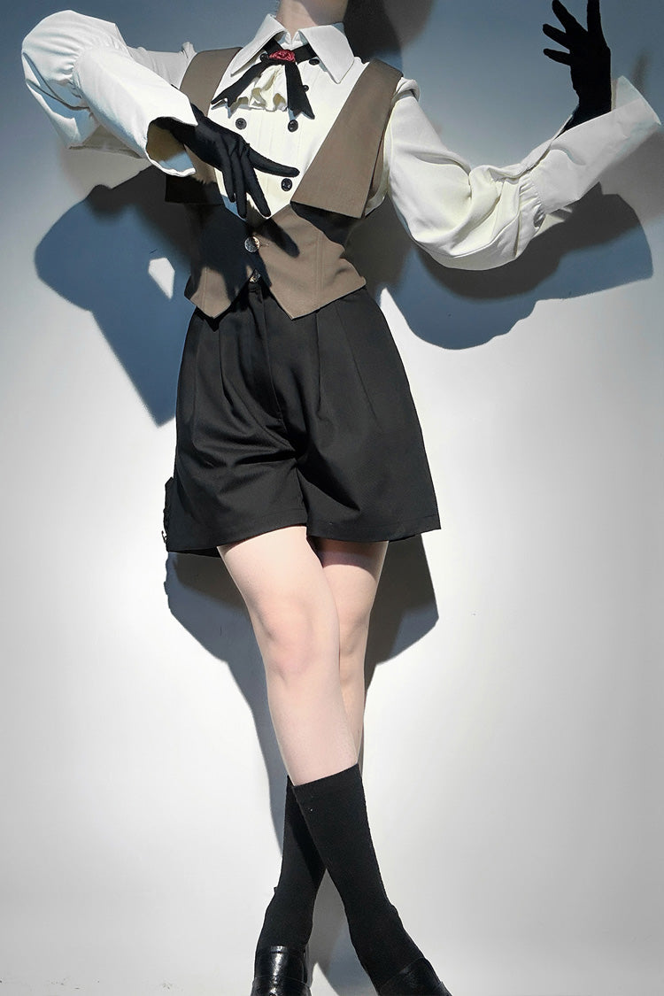 White Little Detective Long Sleeves Bowknot Ouji Prince Handsome Lolita Blouse