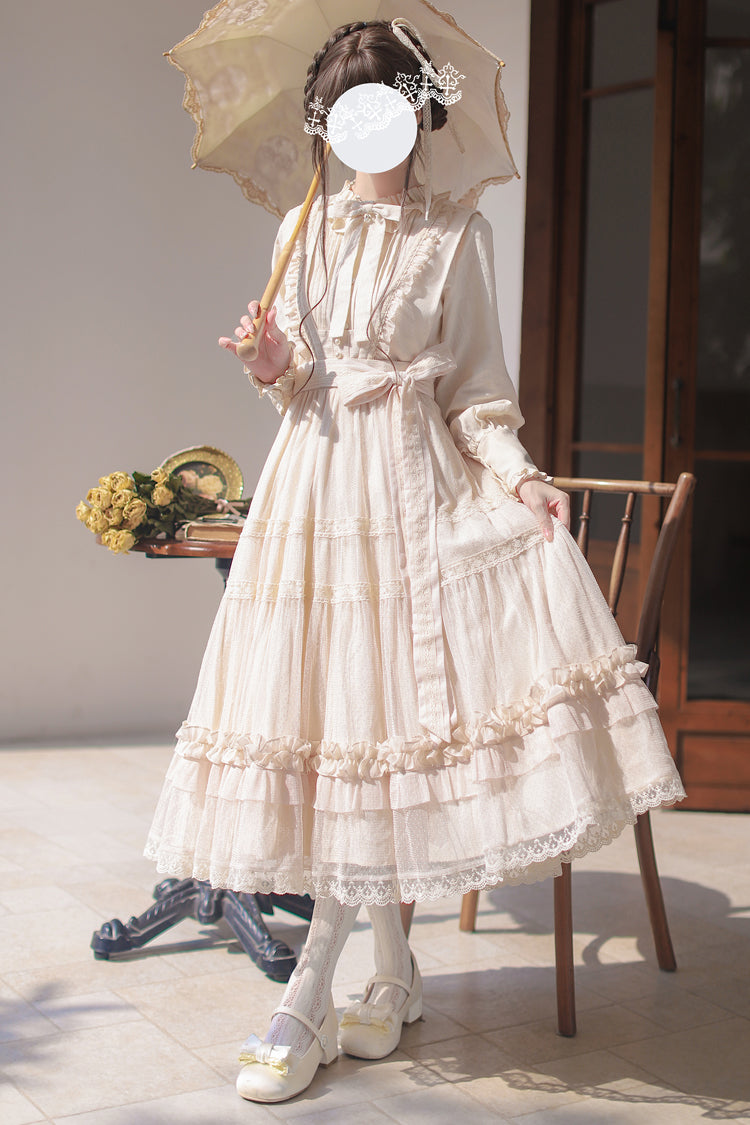 Ivory Sleeveless Ruffle Lace Sweet Japanese Elegant Lolita Jumper Dress