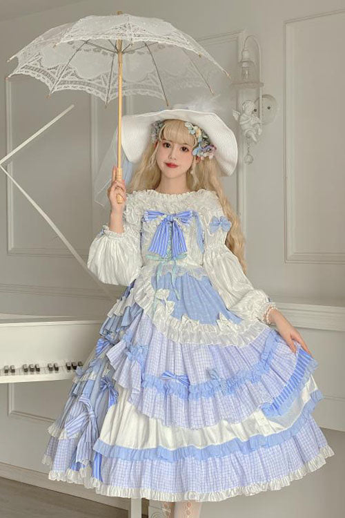 Purple/White Bowknot Multi-Layer Ruffled Sweet Lolita JSK Tiered Dress