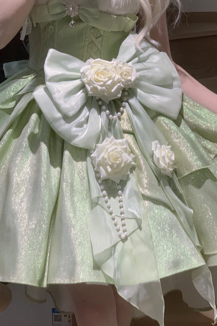 Green Rose Heart Knot Ruffle Hanayome Bowknot Sweet Princess Gorgeous Lolita Jsk Dress