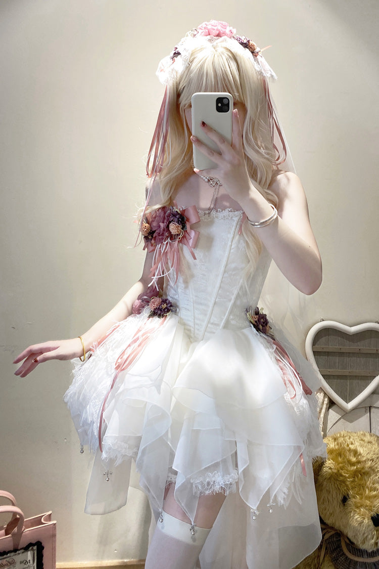 White Sleepless Poem Fishbone Bowknot Asymmetric Sweet Lolita Jsk Dress