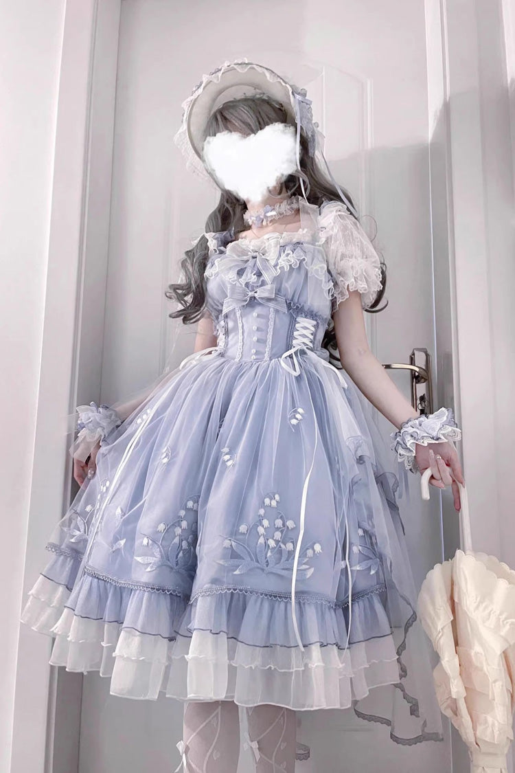 Blue Love Is Coming Multi-layer Ruffle Embroidery Bowknot Sweet Princess Lolita Jsk Dress