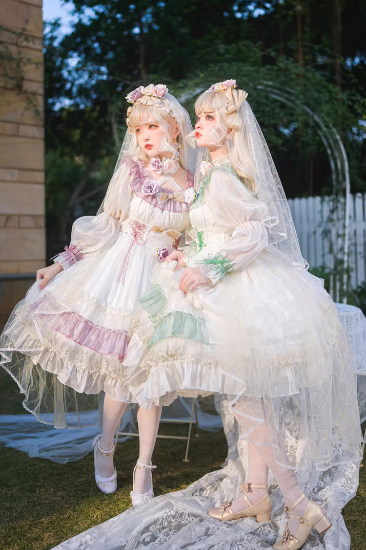 Purple Spring of Boliya Long Sleeves Multi-Layered Ruffle Bowknot Lace Lace-Up Sweet Princess Lolita Dress
