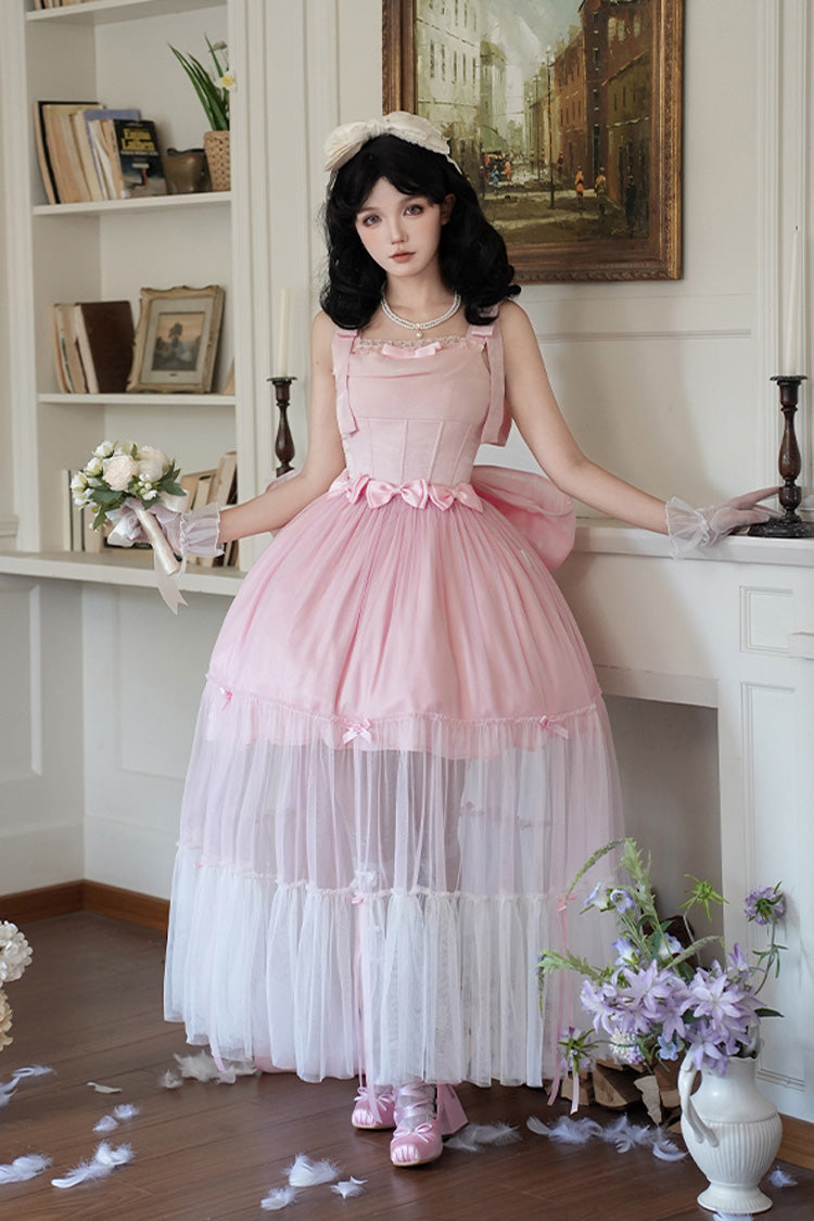Pink Foamy Sea Sleeveless Ruffle Bowknot Fishbone Sweet Lolita Jsk Dress