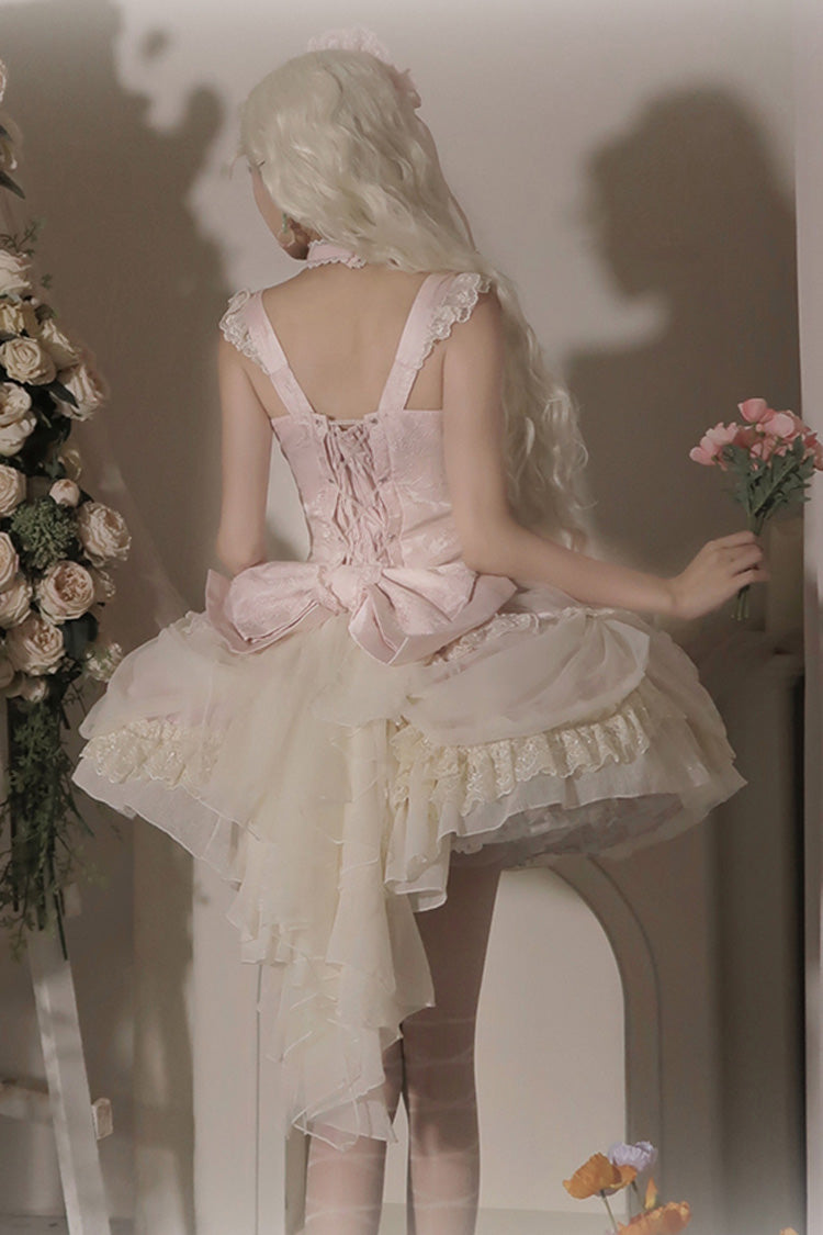 Pink Dream Garden Ruffle Hanayome Embroidery Bowknot Lace Fishbone Sweet Princess Gorgeous Lolita Jsk Dress
