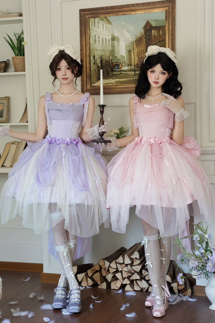 Pink Foamy Sea Sleeveless Ruffle Bowknot Fishbone Sweet Lolita Jsk Dress