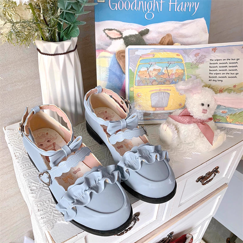 Sweet Ruffle Bowknot Japanese Lolita Shoes 15 Colors