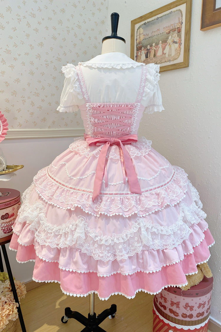 Pink Fondant Cake Sleeveless Multi-Layered Ruffle Bowknot Lace Sweet Lolita Jsk Dress