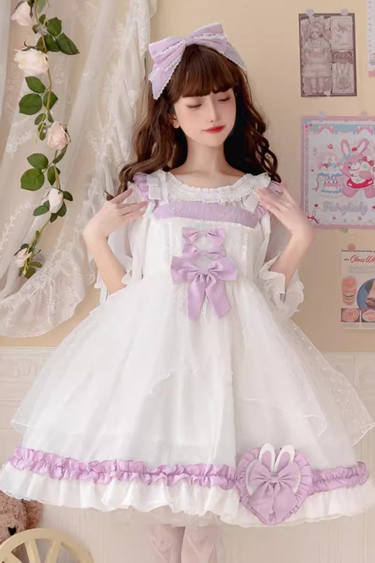 White/Purple Song of Mist and Gauze Ruffle Bowknot Sweet Lolita Dress