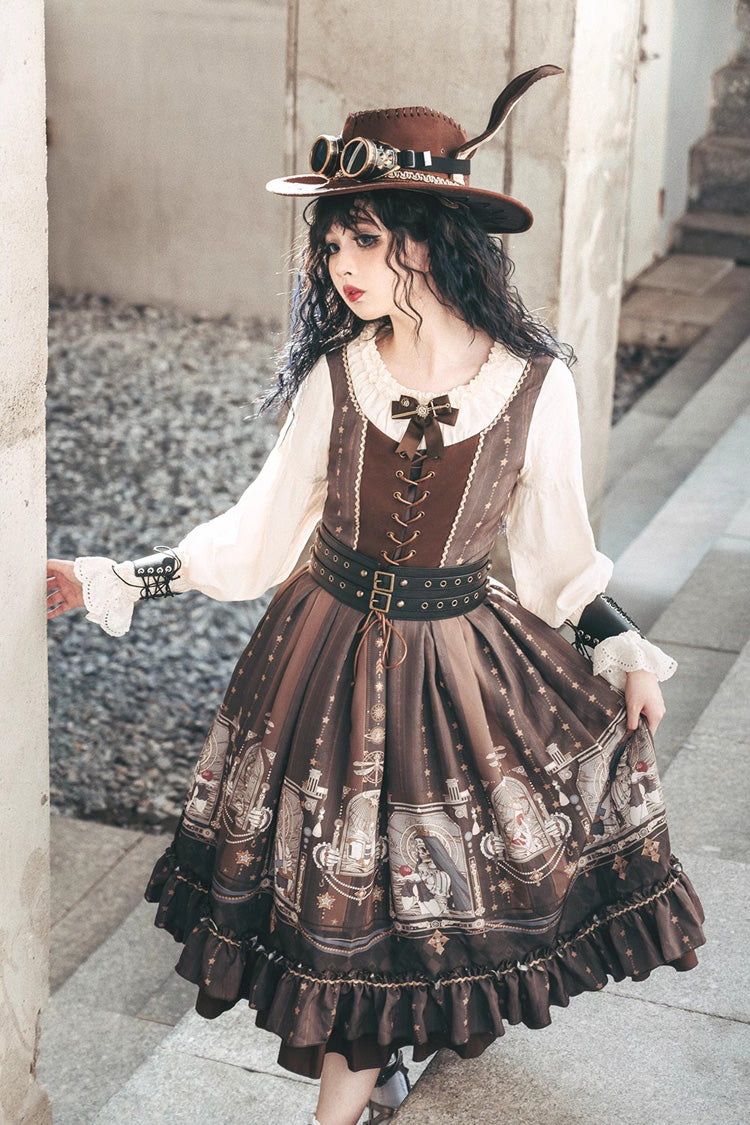 Demon Hunting Notes Long Lantern Sleeves Print Ruffle Sweet Elegant Lolita Dress 2 Colors