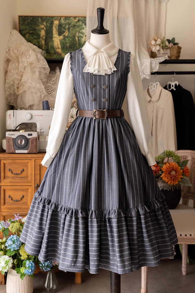 Small Estate Sleeveless Ruffle Fishbone Classic Vintage Elegant Lolita Dress 3 Colors