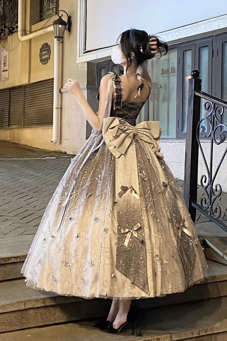 Silver Grey Starry Night Solo Ruffle Hanayome Embroidery Bowknot Lace Sweet Gorgeous Lolita Jsk Dress