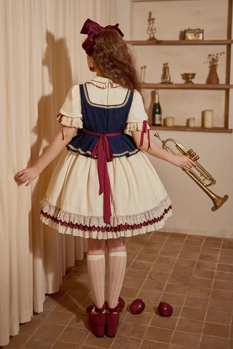 Multi-Color Snow White Lapel Collar Ruffle Short Sleeves Sweet Lolita Dress