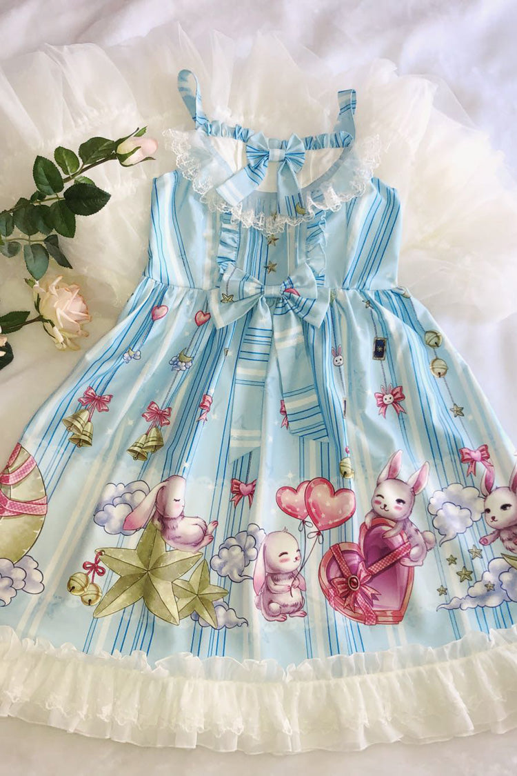 Bunny Star Paradise Sleeveless Print Ruffle Bowknot Lace Sweet Lolita Jsk Dress 4