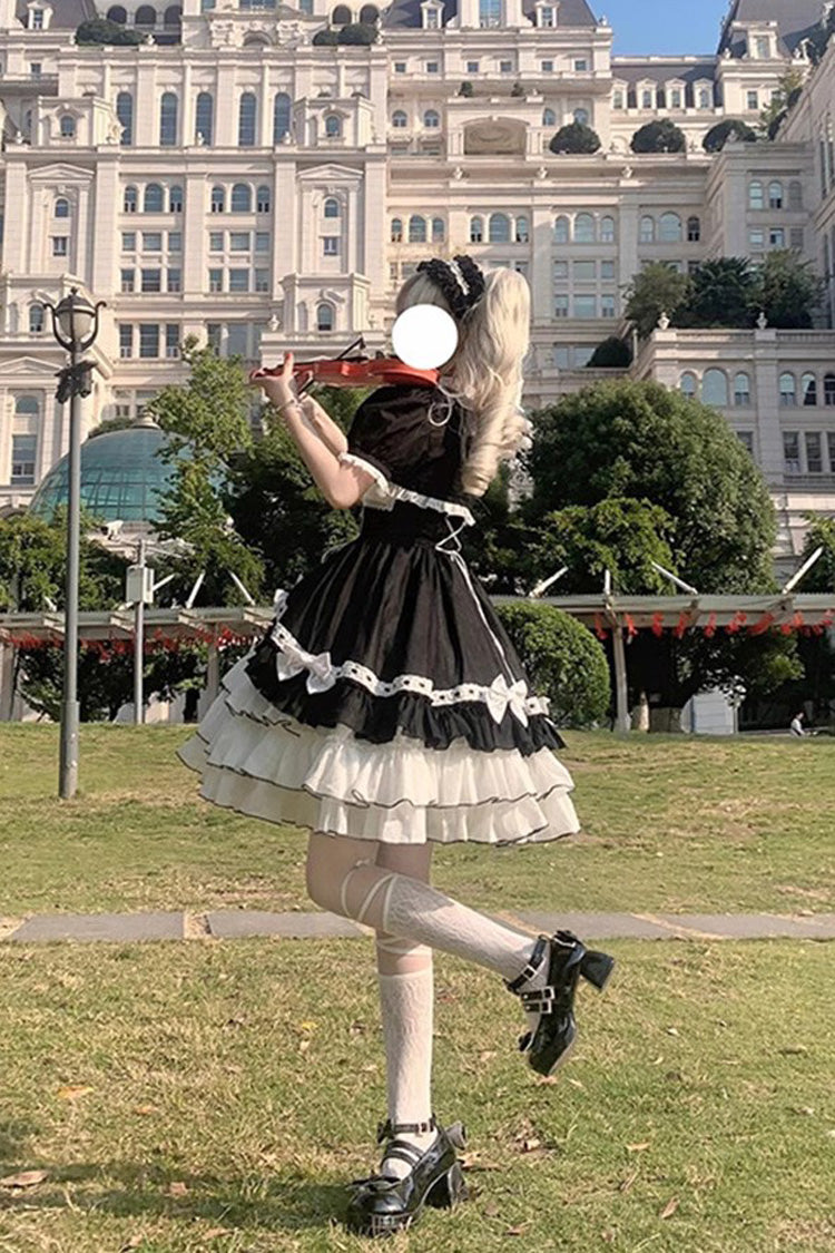 White/Black Multi-layer Ruffle Cardigan Bowknot Sweet Princess Lolita Jsk Dress