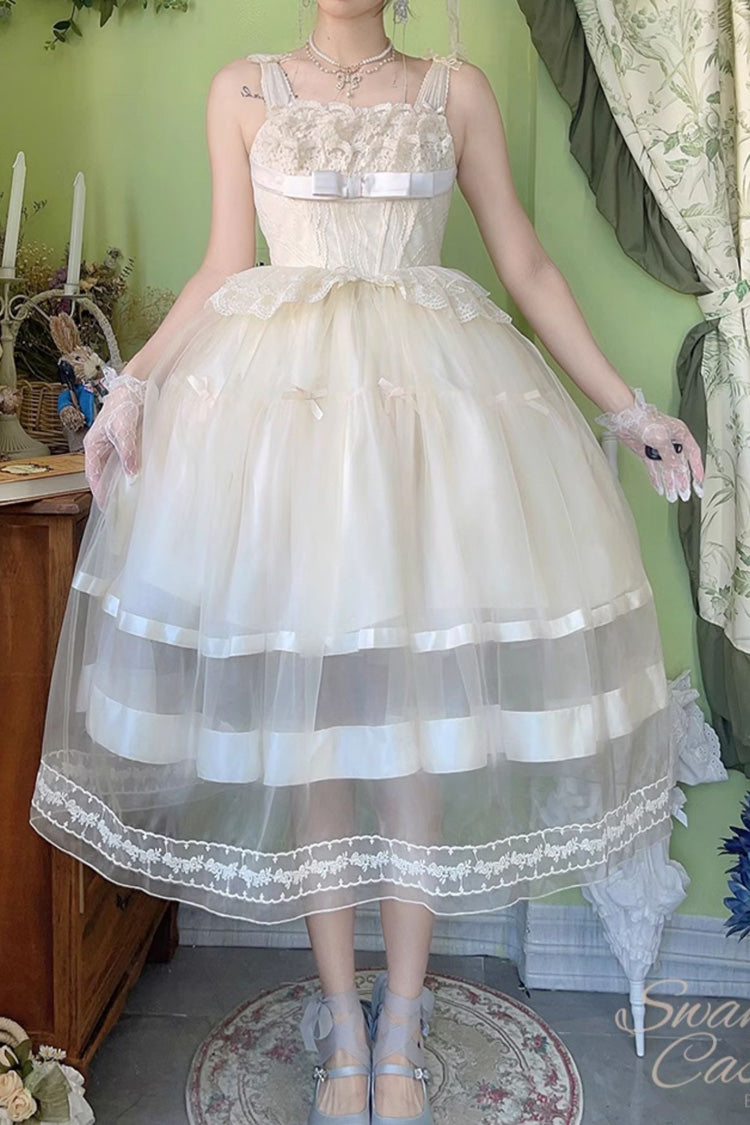 Ivory Swan Castle Ruffle Bowknot Lace Sweet Elegant Gorgeous Lolita Jsk Long Dress