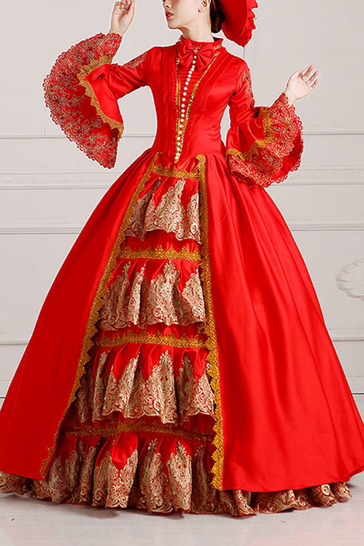 Trumpet Sleeves Single Breasted High Waisted Bowknot Ruffled Victorian Lolita Prom Dress