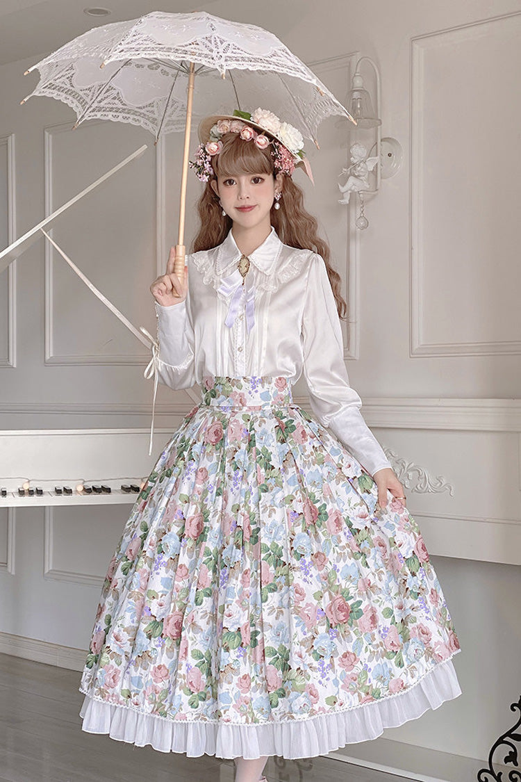 White Afternoon Tea Floral Printed Ruffled Sweet Lolita Skirt