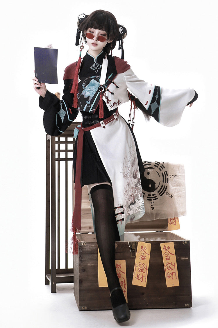 Multi-Color Walking With The Demon Print Asymmetric Gothic Chinese Style Ouji Lolita Skirt