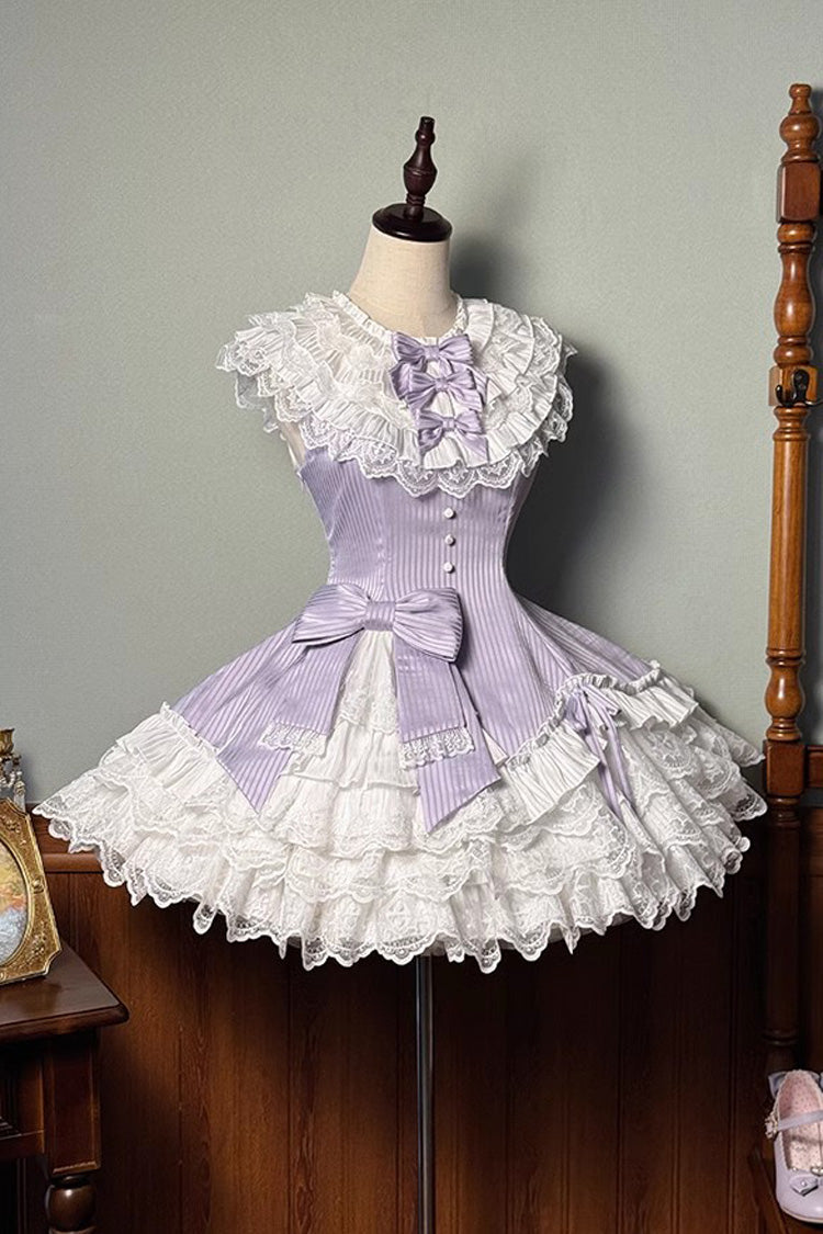 Purple Miss Tsundere Sleeveless Multi-Layered Ruffle Bowknot Lace Asymmetric Sweet Princess Lolita Dress