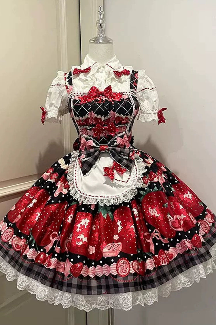 Dream to Strawberry Print Ruffle Bowknot Lace Sweet Lolita Jsk Dress 4 Colors