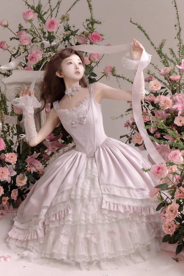 Pink Promise of the Rose Multi-Layered Ruffled Hanayome Open-Front Bow Sweet Gorgeous Lolita Jsk Dress Set