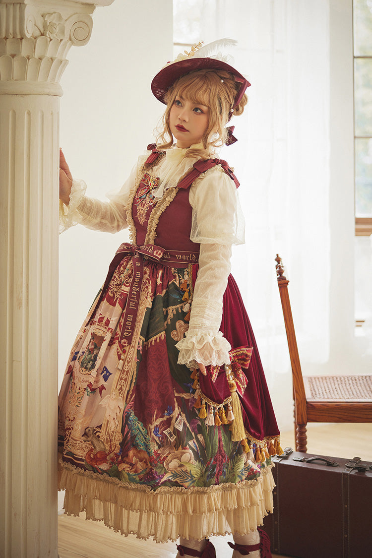 Red Kaleidoscope of Dreams Sleeveless Double-Layered Print Embroidery Bowknot Classic Vintage Gorgeous Lolita Jsk Dress