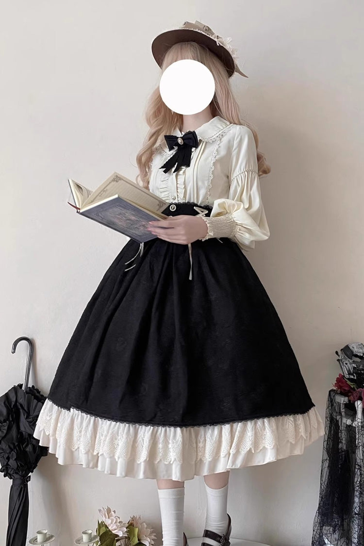 Black Heart of Rose High Waisted Ruffle Embroidery Lace-Up Sweet Vintage Elegant Palace Lolita Skirt