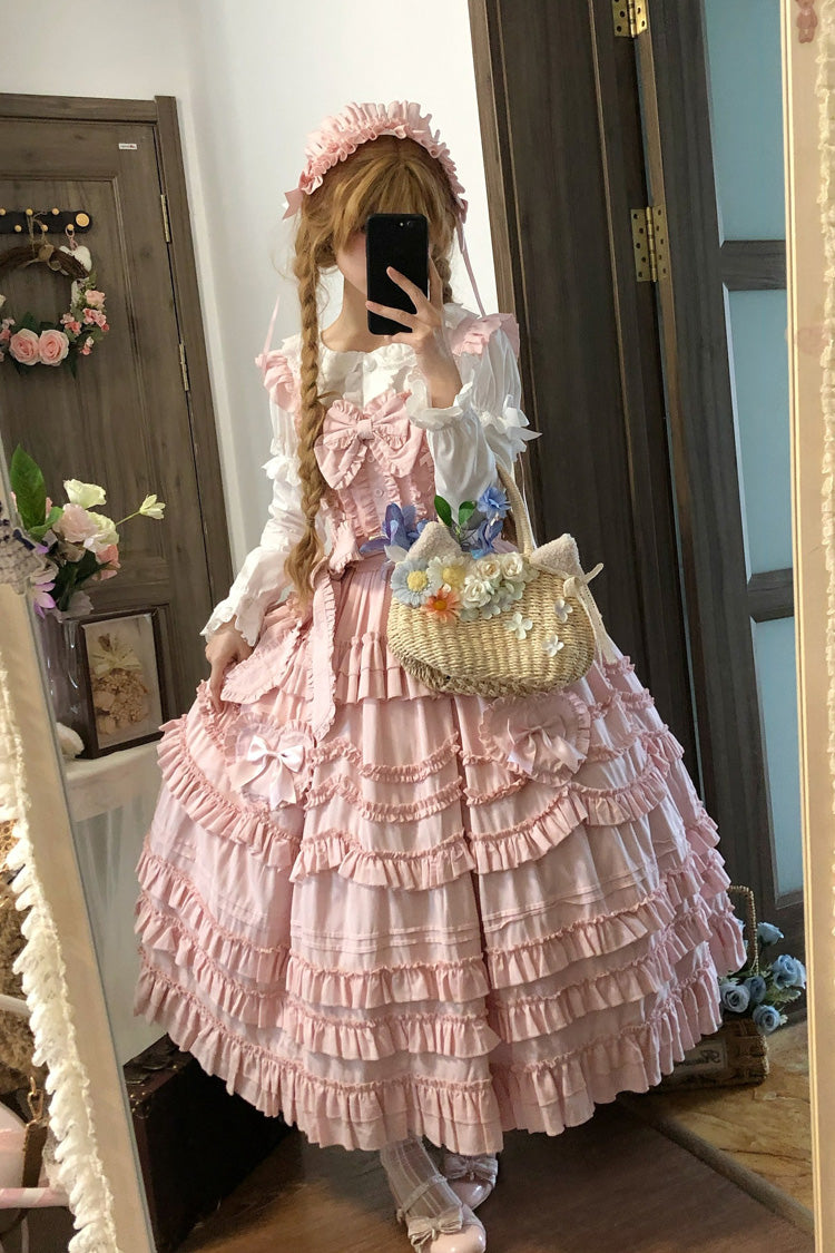 Pink Heart In Love Multi-Layered Ruffled Bow Sweet Lolita Jsk Dress